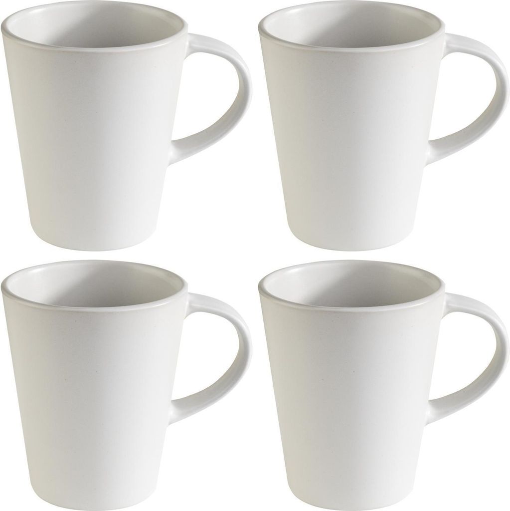 Kaffeetassen - 440 ml - Weiß matt - Steingut - 4er Set