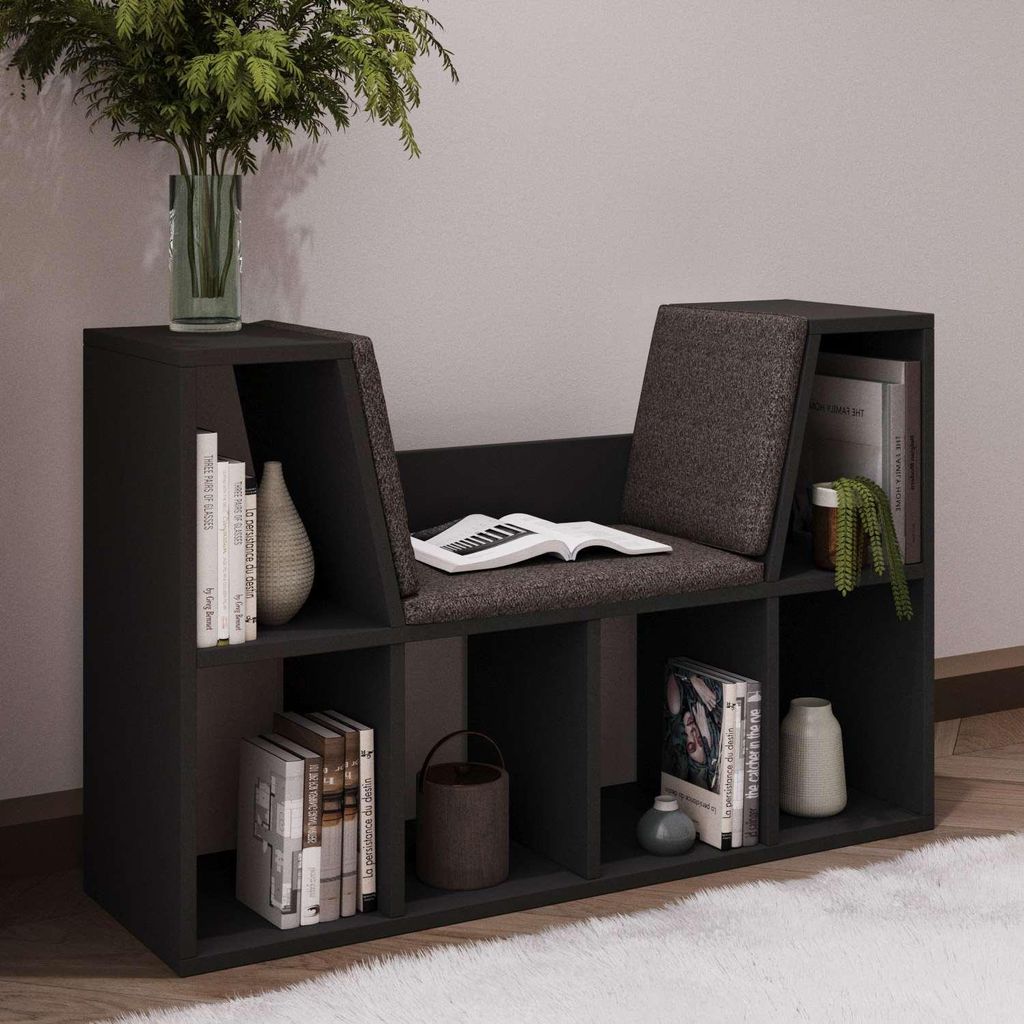 Skye Decor, Hochwertiges Bücherregal, Anthrazit, 103 x 63 x 30 cm | 100% melaminbeschichtete Spanplatte, 18 mm dick | Inklusive Kissen aus 100% Po...