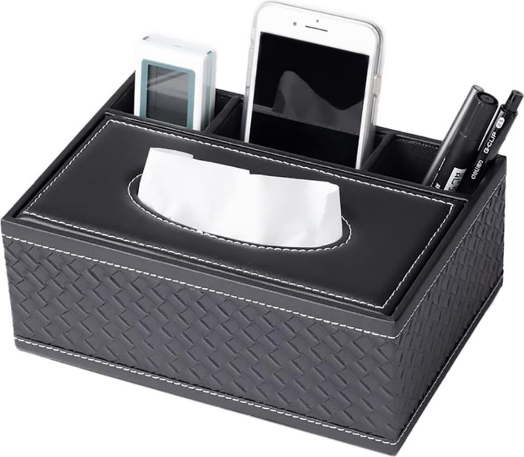 Taschentuchbox Schwarze Tissue-Box Rechteckiger Taschentuch-Organizer Aufbewahrungsbox Kunstleder Taschentuchspender für Home Office Badezimmer Wo...
