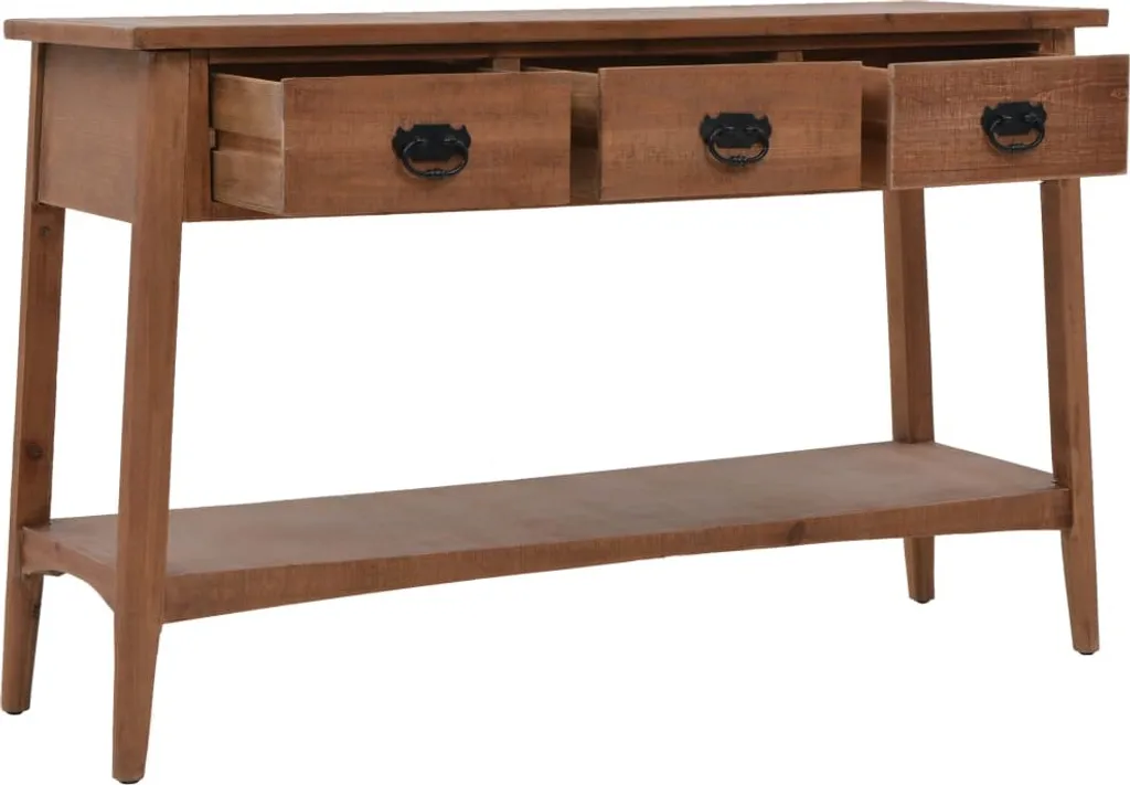 Console bois massif marron 126x40x77,5 cm avec plateau large et stable - 12