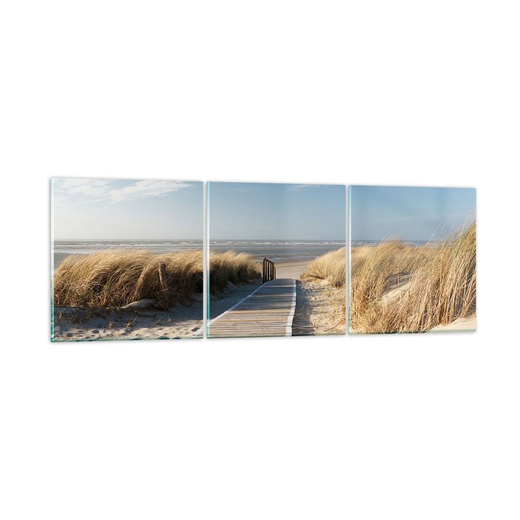 Bilder auf glas - Strand Meer Fußgängerbrücke Ufer - 120x40cm - Glasbilder - Wandbilder - Kunstdruck - zum Aufhängen bereit - Wanddekoration au...