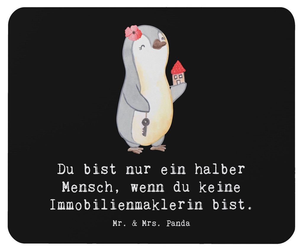Mr. & Mrs. Panda Mouse Pad Immobilienmaklerin Herz - Schwarz - Geschenk, Spruch, Witzig, mauspad laptop, Ausbildung, Immobilienkauffrau, pc, Lustig...