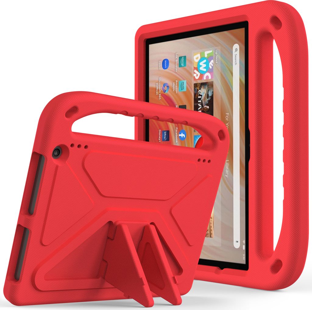 Hülle für Amazon Fire HD 10 2023, Leichte Stoßfeste Eva Kinder Schutzhülle mit Griff und Faltbarem Ständer Rot