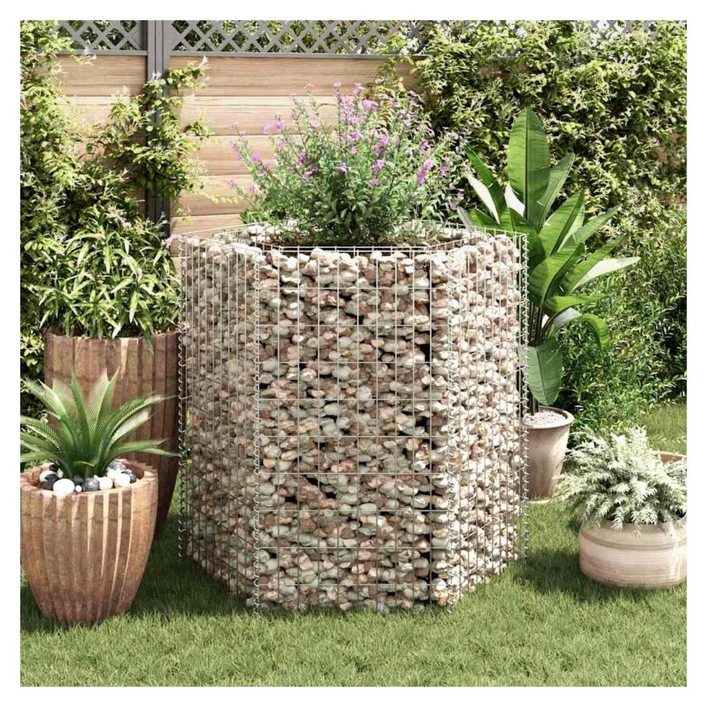 Hochbeet mit Gabionen für den Außenbereich, sechseckig, 100 x 90 x 100 cm, ideal für Sukkulenten im Garten, auf der Terrasse oder dem Balkon