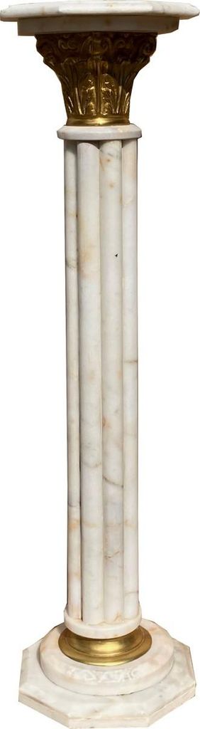 Casa Padrino Barock Säule Weiß / Gold H. 113 cm - Prunkvolle Marmor Säule im Barockstil - Barock Deko Accessoires