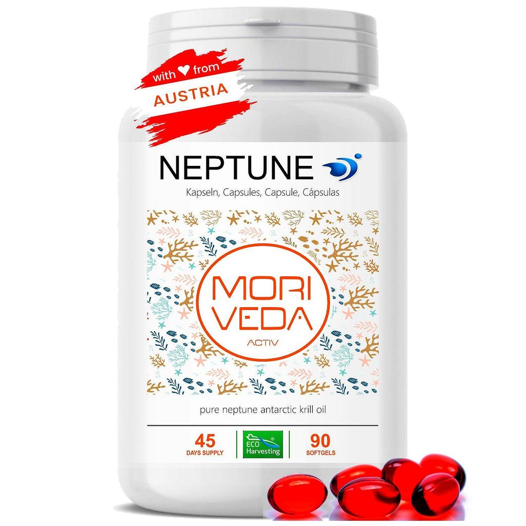 NEPTUNE Krillöl Softgel Kapseln I Omega 3, 6, 9, Astaxanthin, Vitamin E, Choline & Phospholipide I 90 Stk. von Moriveda