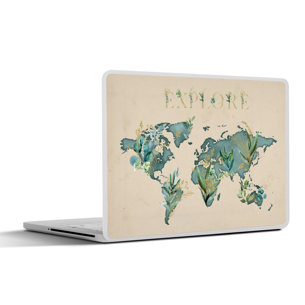 MuchoWow Laptop Aufkleber Sticker Cover Weltkarte - Erkunden - Gold 40x30 cm - Laptop Dekoration - Selbstklebend