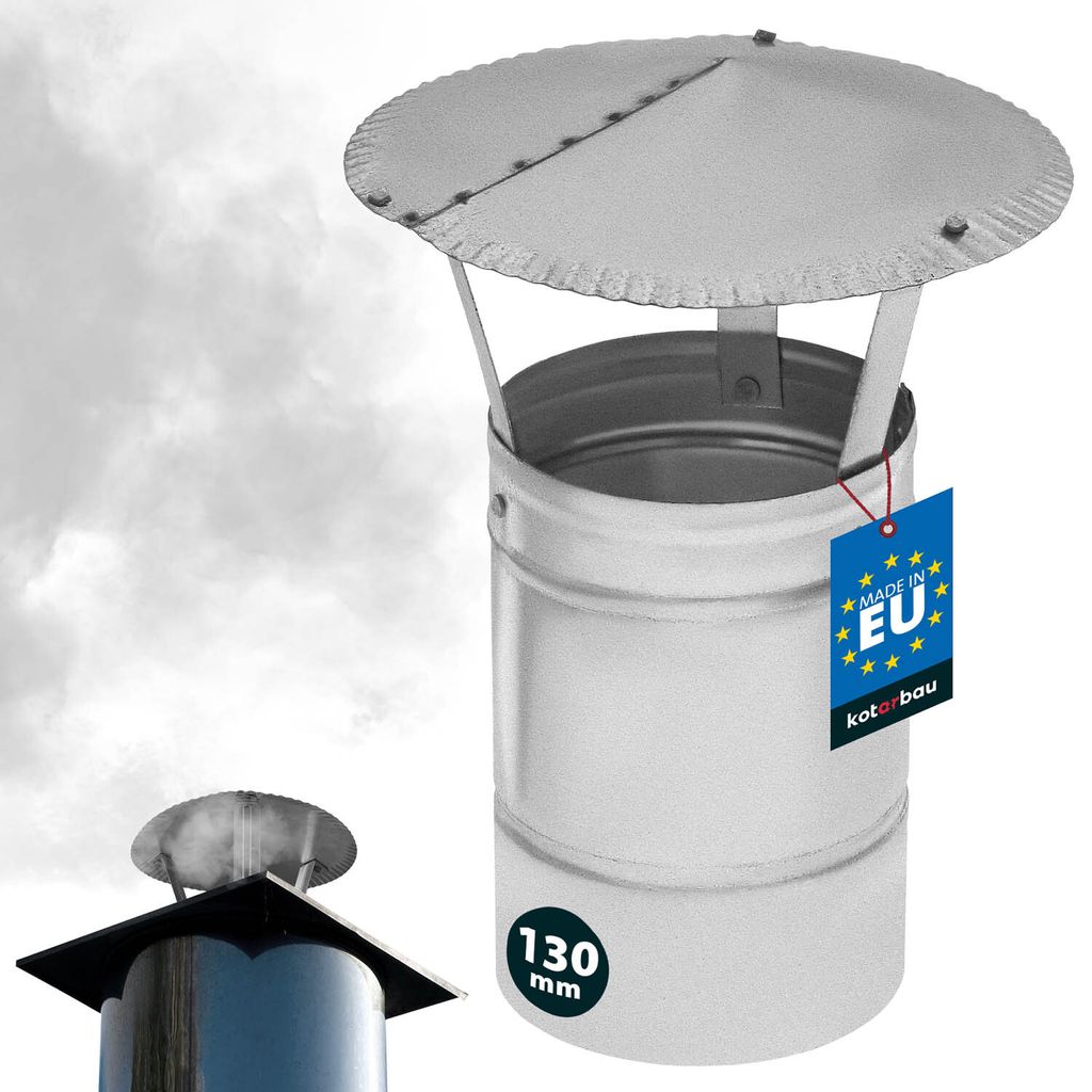 KOTARBAU Schornsteinhaube verzinkter Stahl 130 mm Schornstein Regenhaube | Kaminabdeckung Schornsteinabdeckung Abdeckhaube Schornstein | Regenhau...
