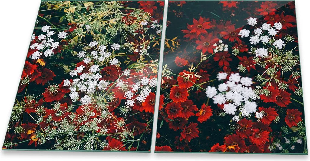 Offerta Set 2 Copri-Fornelli Vetro 40x52 cm Fiori Rossi Cucina