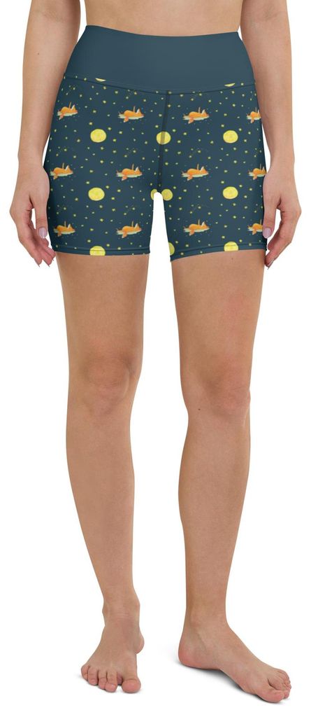 Mr. & Mrs. Panda Yoga Shorts Fuchs Sterne Größe S - Blau - Geschenk, Fitnesshose, Sternengucker, Sportshorts Damen, Romantik, Sportbekleidung, Sp...