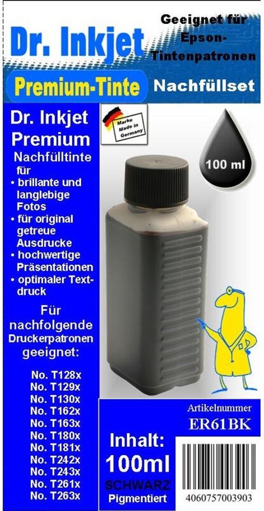 ER61BK - schwarz - Dr.Inkjet Pigmentierte Premium Nachfülltinte 100ml für Ihren Epson Drucker