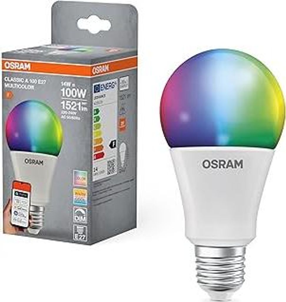 OSRAM SMART+ RGBW, E27 LED-Lampe mit Matter over Wifi, speziell entwickelt für - einfache Einrichtung per Klick, 100W-Ersatz, warmweiß bis kaltwe...