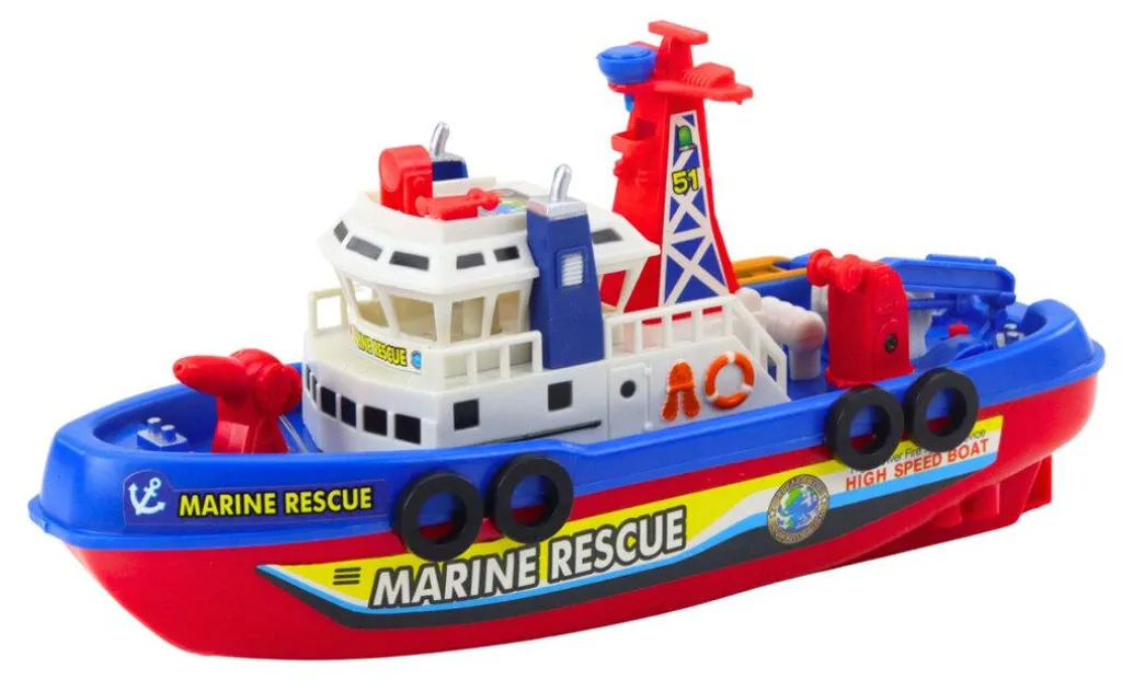 Bateau pompier avec remorqueur et projecteurs d'eau réels - Modèle 45cm - 2