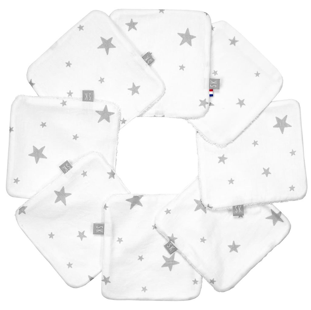 Waschbare Baby Waschlappen 8er Stella - 10x10 cm - Weiß | by SEVIRA KIDS