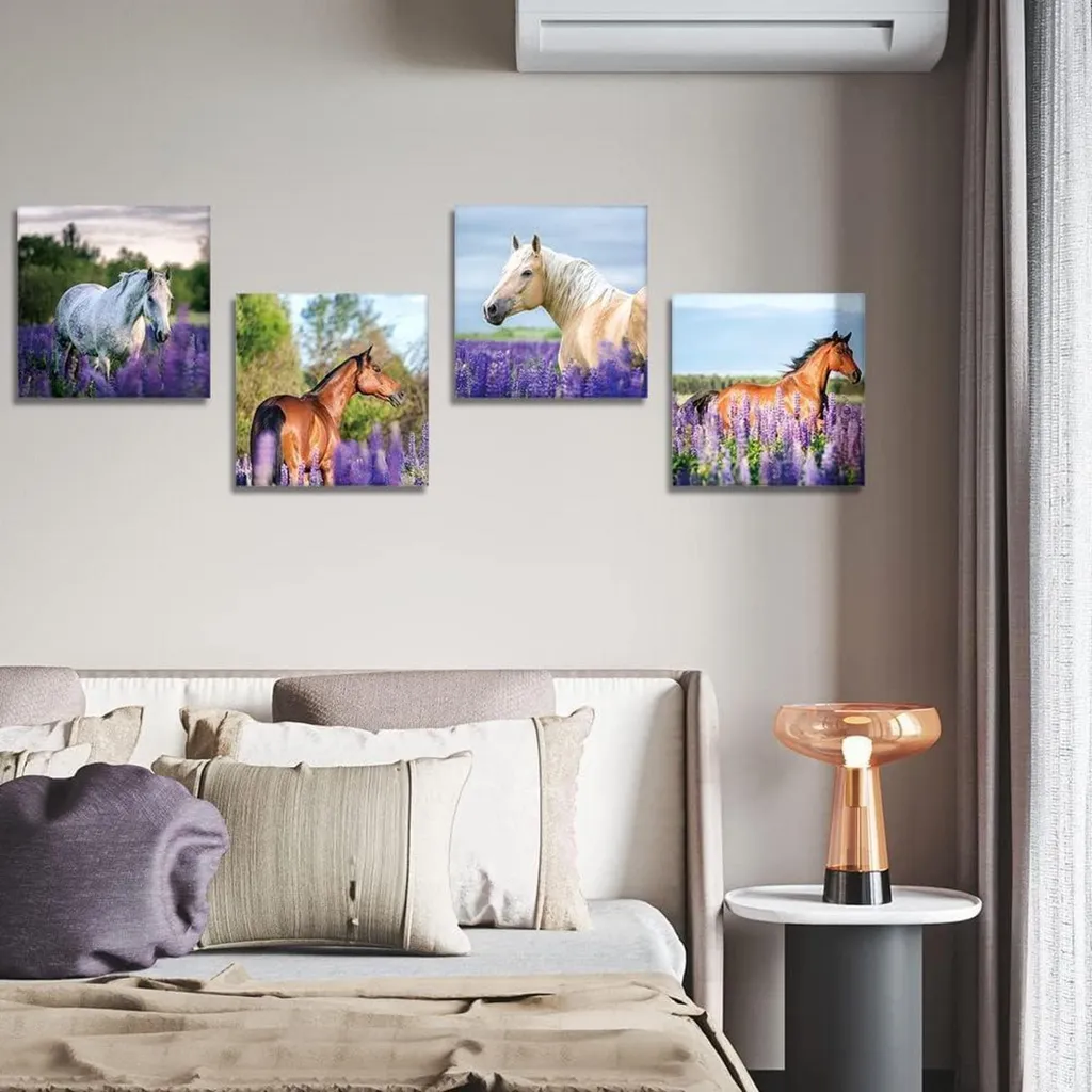 Set de Tableaux Fleurs de Lavande et Cheval pour Décorer une Chambre