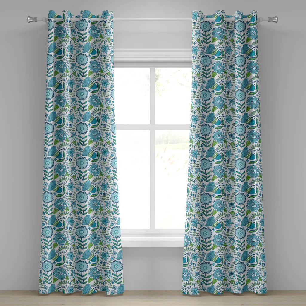 Rideaux décoratifs 2 panneaux motif papillons et libellules vert