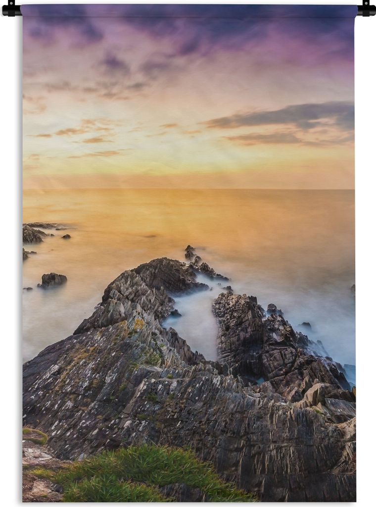 MuchoWow Wandteppich Wandbehang Sonnenuntergang - Horizont - Wasser - Landschaft - Blau 120x180 cm Tapisserie Dekoration Wandtuch - Schlafzimmer ...