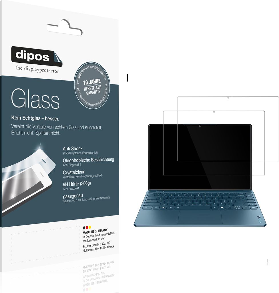 2x Schutzfolie für Lenovo Yoga 9 2-in-1 14ILL10 14 Zoll - Anti-Shock 9H Folie dipos Glass Kunststoffglas