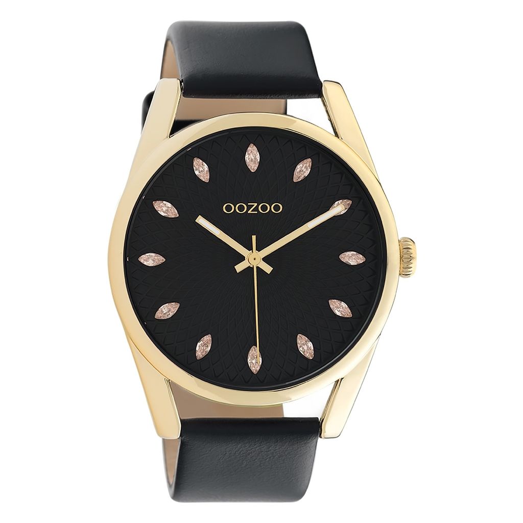 Oozoo Armbanduhr schwarz Leder Timepieces Damen Analog-Quarzuhr UOC10842
