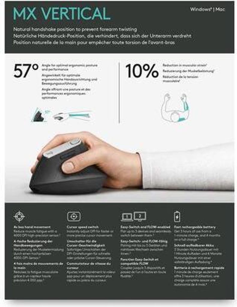 Logitech Wireless Mouse MX Vertical ergonomisch black Obrázok produktu 38