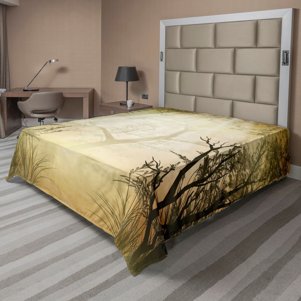 ABAKUHAUS Mystic Forest Bettlaken, Fantastischer nebelhafter mystischer Punkt tief im Wald mit Sunbeams, weiches bequemes oberes Bettlaken für ein...