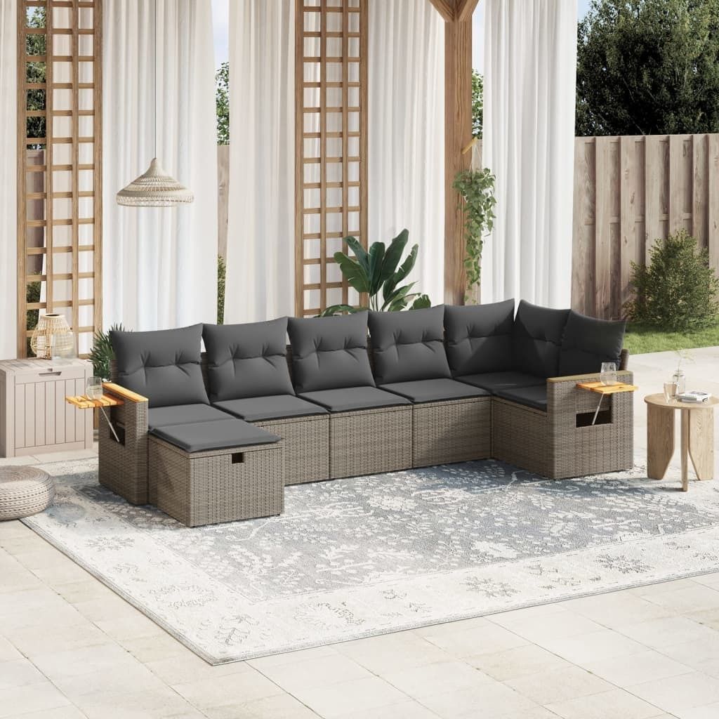 Maison Exclusive - 7-tlg. Garten-Sofagarnitur mit Kissen Grau Poly Rattan