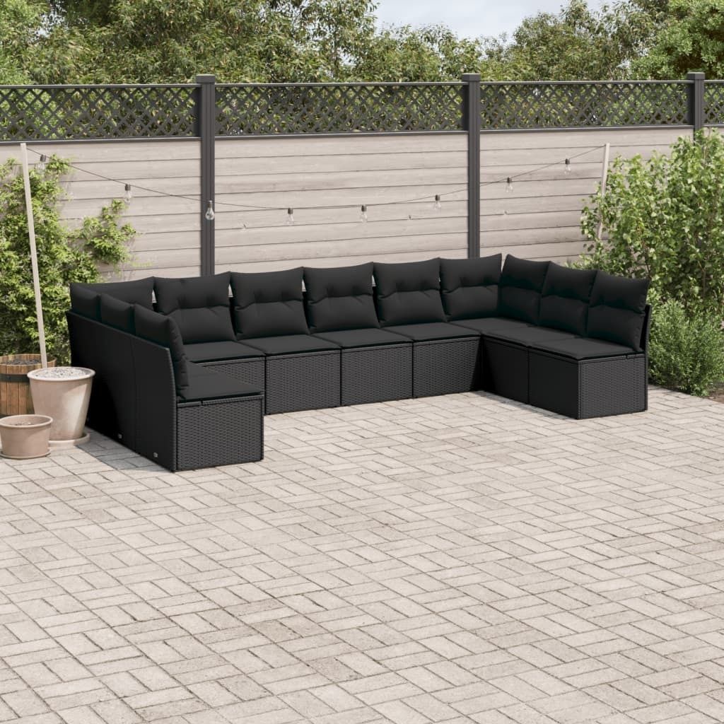 Maison Exclusive - 10-tlg. Garten-Sofagarnitur mit Kissen Schwarz Poly Rattan