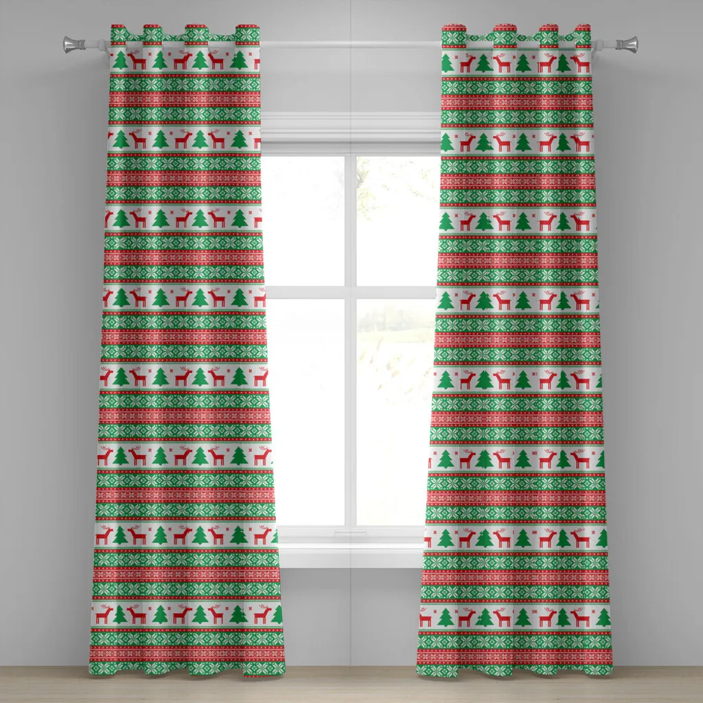 Rideau de Noël anti-regards motif renne 2 panneaux prêt à poser