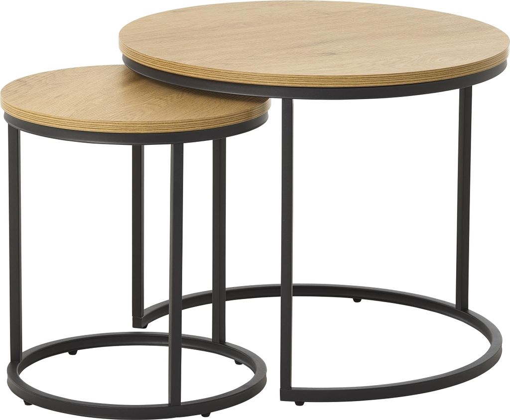 Satztisch >CESURA< (2er Set) in Eiche-Nachbildung, schwarz - 60/50/60 cm / 40/45/40 cm (B/H/T)