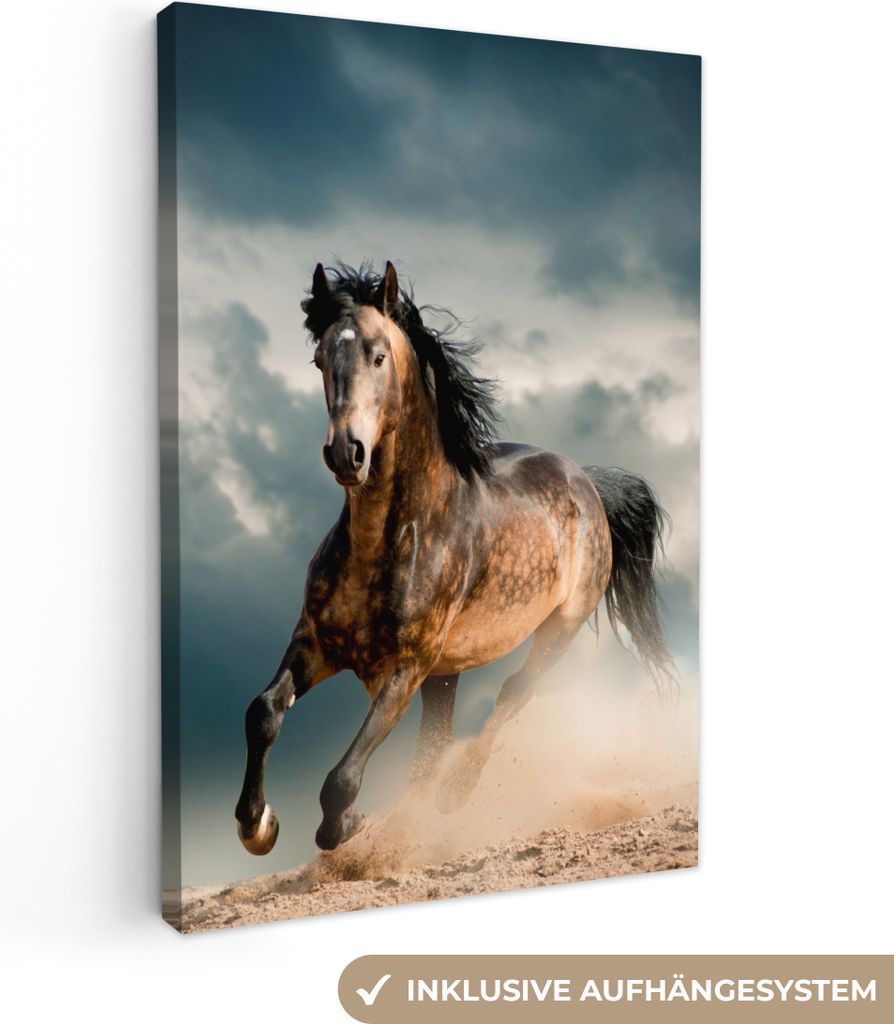 MuchoWow - Leinwandbilder - Pferd - Tiere - Braun - Natur, Wandbild, Wanddeko Bilder Wohnzimmer, 80x120 cm