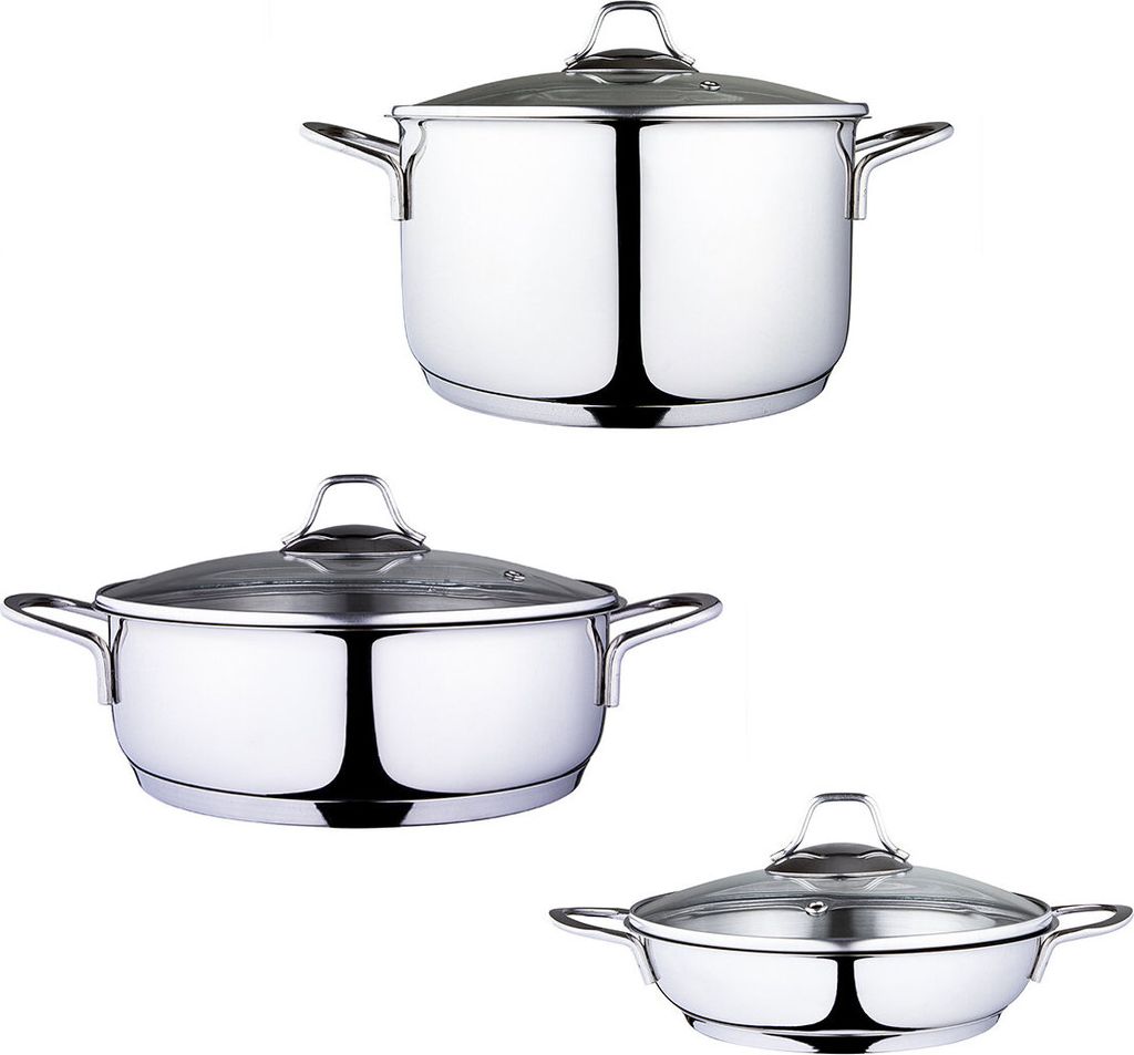 Serenk Topfset 6-teilig – Edelstahl Kochtopf & Pfanne mit Glasdeckel, Induktion geeignet, spülmaschinenfest, für alle Herdarten Silber Türkiye