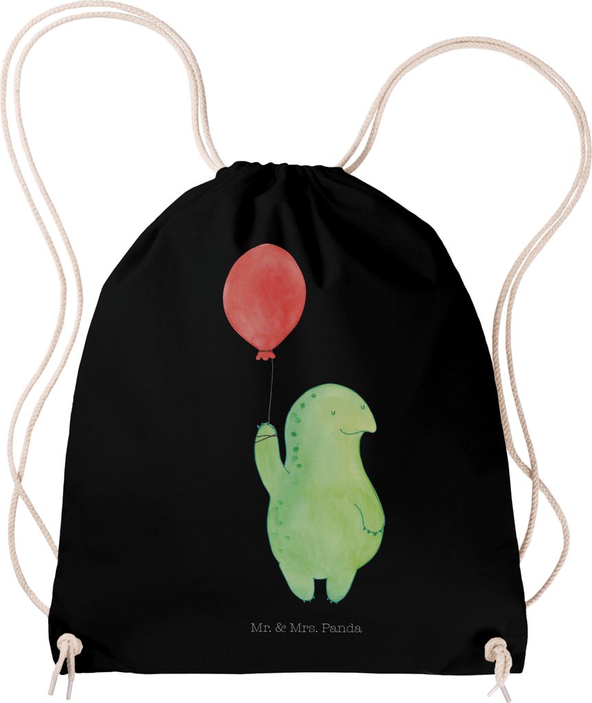 Mr. & Mrs. Panda Jutebeutel Schildkröte Luftballon - Schwarz - Geschenk, Ballon, Motivationsspruch, Stoffrucksack, Turnbeutel, festival rucksack, ...