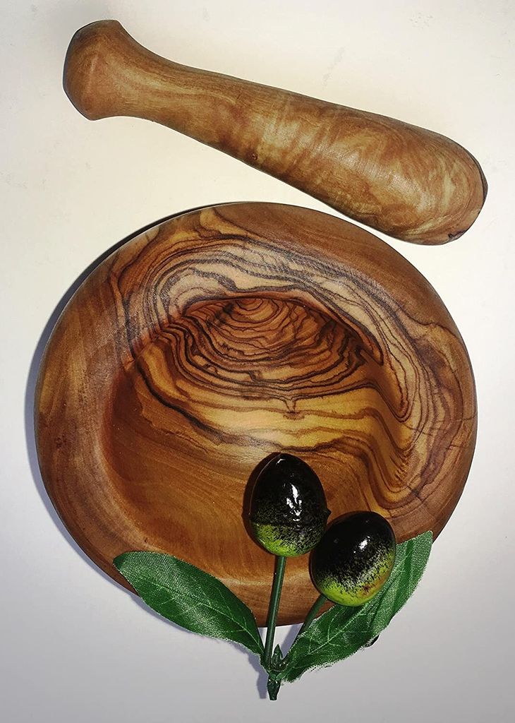 Mörser und Stößel Set ELLI, aus massivem Olivenholz, 12 cm, Produktbild 