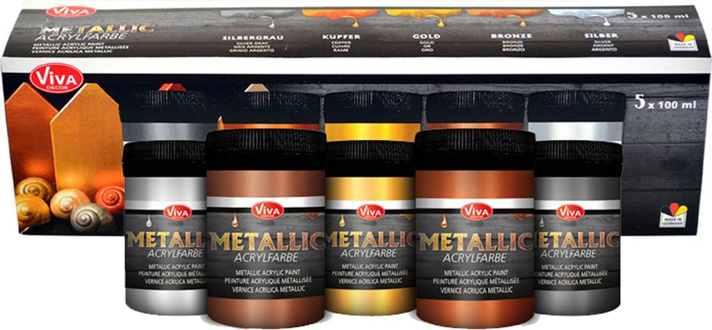 ViVA DECOR Acrylfarben-Set "Metallic" 5-teilig auf Wasserbasis