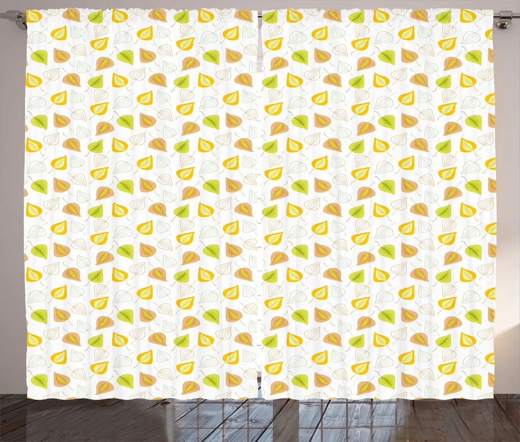 Rideaux Moutarde et Blanc 280x225 cm avec Boucles et Crochets Inclus