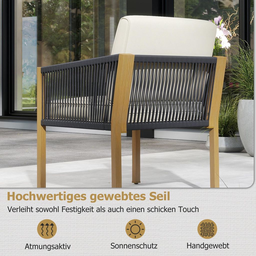 COSTWAY 3 tlg. Balkonmöbel Set, Polyrattan Gartenmöbel Set