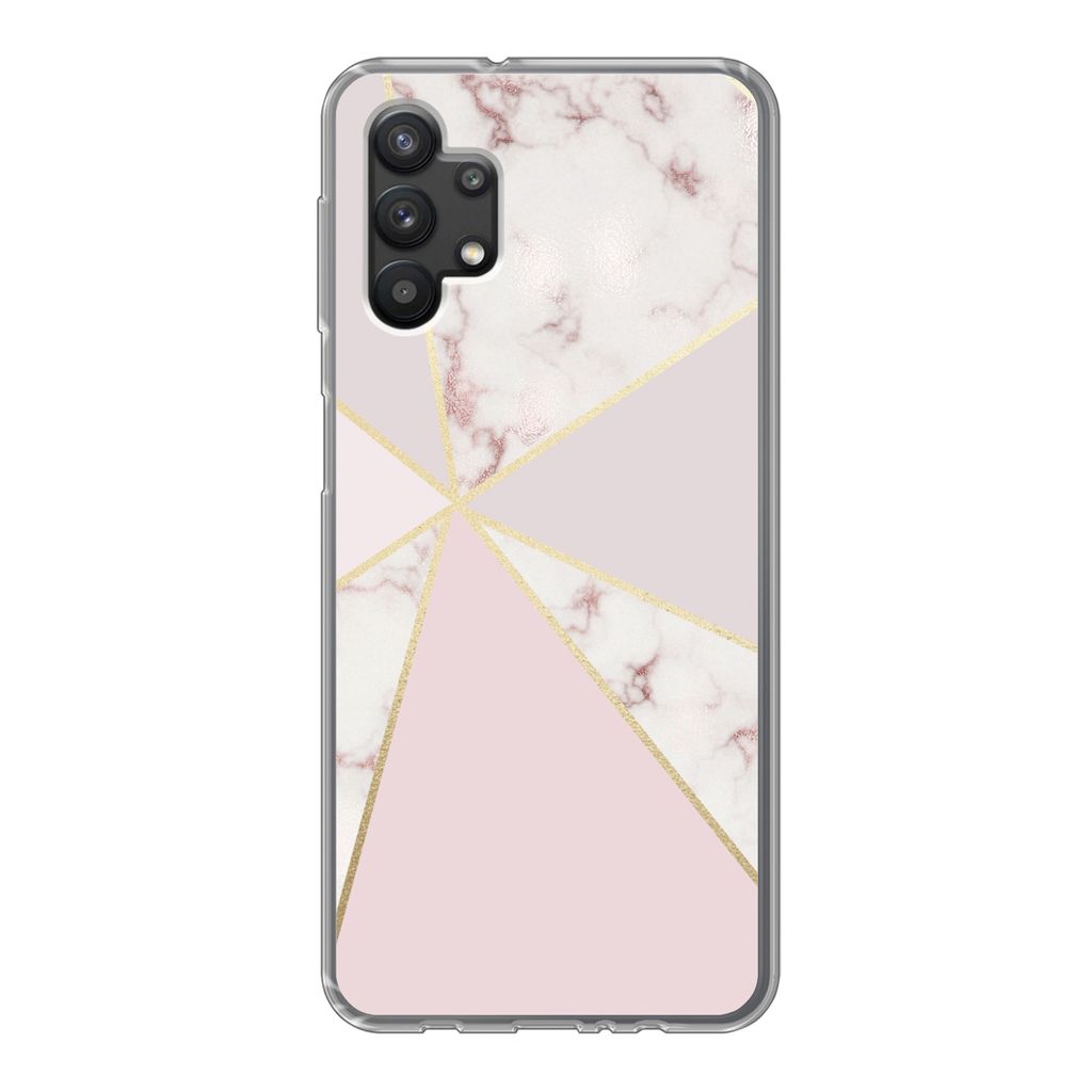 MuchoWow Handyhülle Schutzhülle Hülle für Samsung Galaxy A32 5G Marmor - Gold - Rosa Silikon Softcase Handy Hülle - Softcase