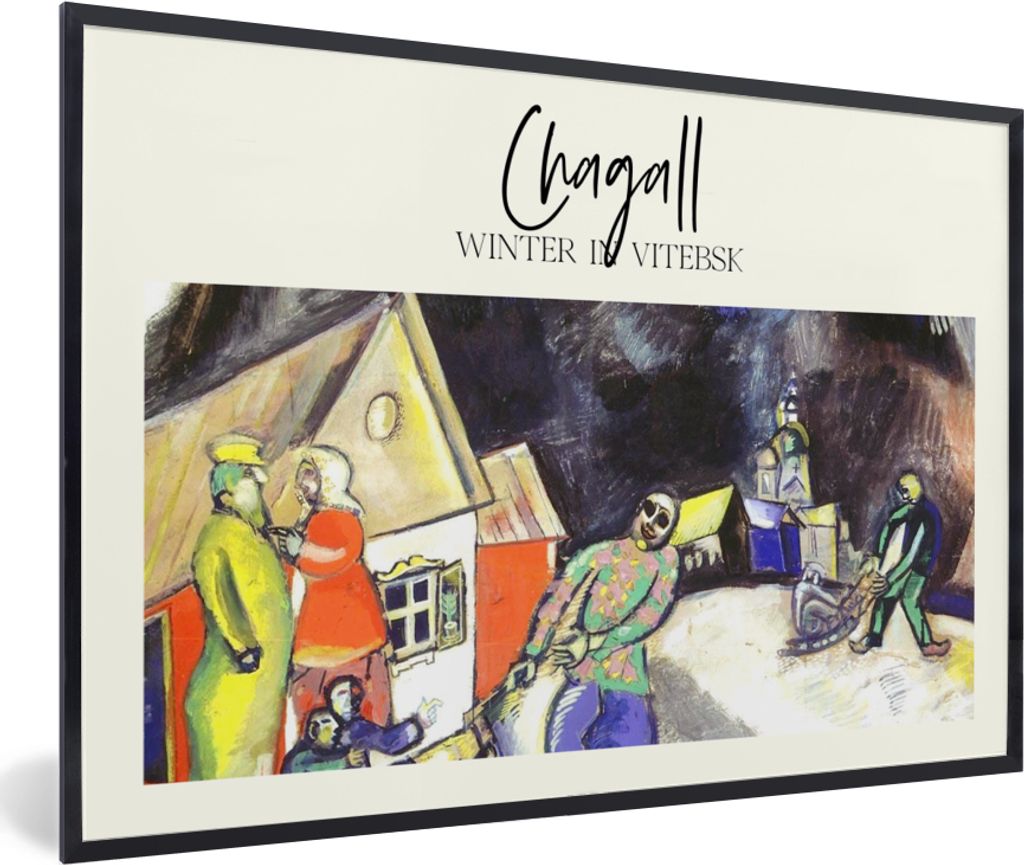 MuchoWow Gerahmtes Poster Kunst - Winter in Witebsk - Chagall 60x40 cm - Poster mit Schwarzem Bilderrahmen Wandposter Rahmen Foto Bilder - Printi...