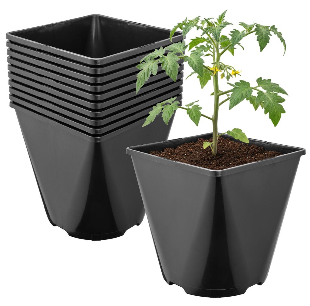 Garronda 10 Stück Kunststoff eckig abgerundet mit Drainagelöchern für Garten (Schwarz, 15,7 x 15,7 x 16 cm (3L)) GD-KW-SR