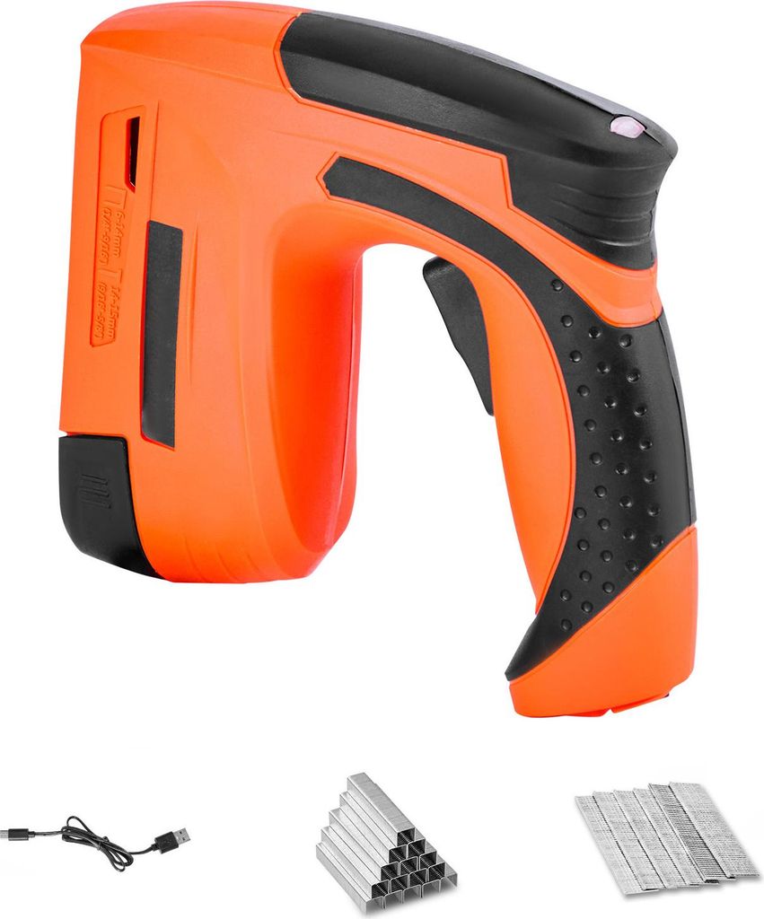 SucceBuy Akku elektrische Nagelpistole 2-in-1 Tacker 18 Gauge 15-32 mm mit 1000 Klammern & 1000 Nägeln, ergonomischer Gummigriff, kabelloser Elekt...