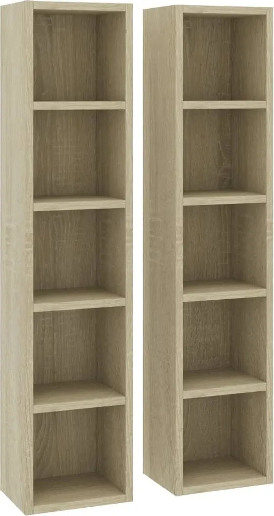 Lot de 2 étagères CD chêne Sonoma 21x16x93,5 cm en bois d'ingénierie