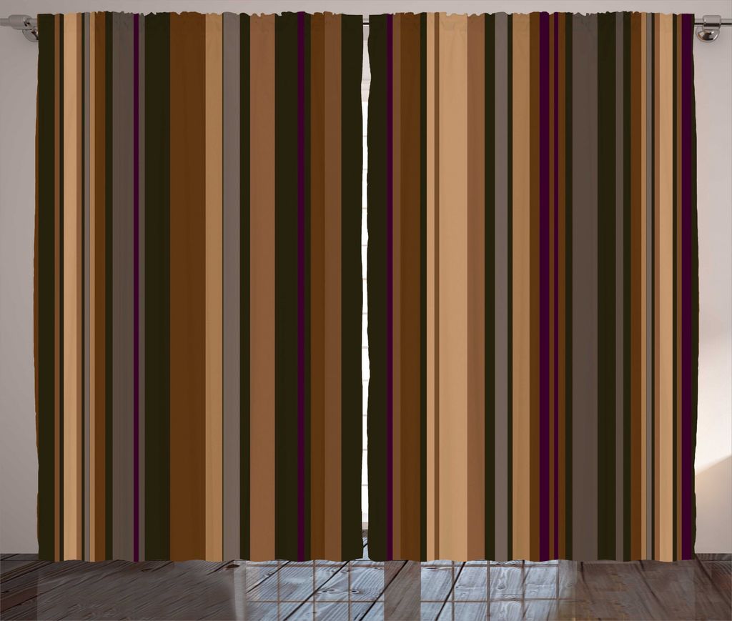 ABAKUHAUS Retro Rustikaler Vorhang, Shades of Erdtönen, Wohnzimmer Universalband Gardinen mit Schlaufen und Haken, 280 x 175 cm, Weiß und Schwarz
