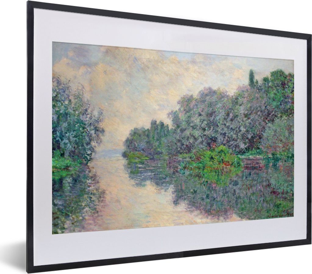 MuchoWow Gerahmtes Poster Morgen an der Seine bei Giverny - Gemälde von Claude Monet 40x30 cm - Poster mit Schwarzem Bilderrahmen Wandposter Rah...