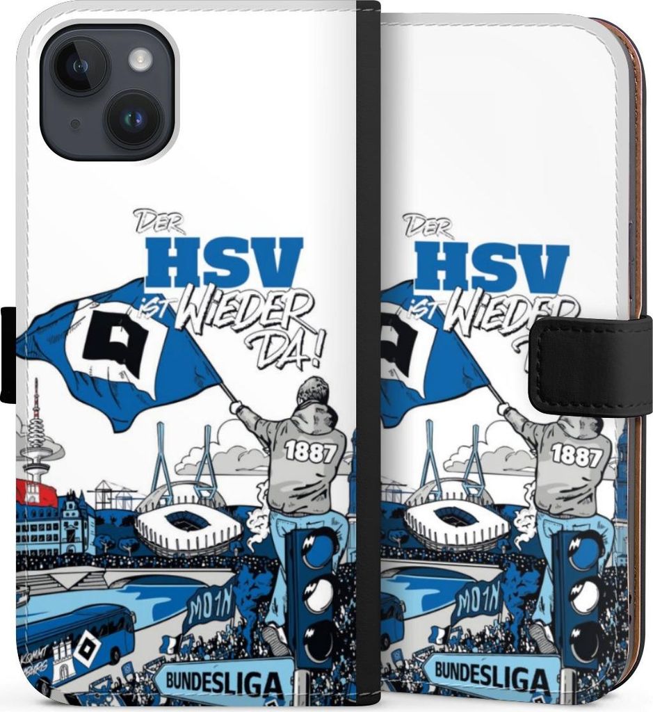 DeinDesign Klapphülle für Apple iPhone 14 Plus Handytasche Lederhülle Tasche Aufstieg Hamburger SV Offizielles Lizenzprodukt