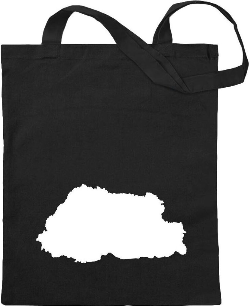 Kiwistar - Baumwolltasche - schwarz - Bhutan Umriss Kontur - Tragetasche Stoffbeutel Umhängetasche Langer Henkel