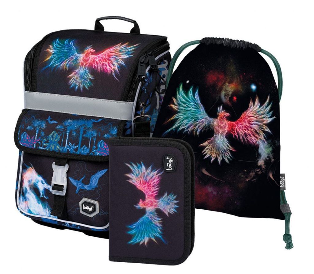 Baagl Schulranzen Jungen Mädchen Set 3 Teilig - Zippy Schultasche ab 1. Klasse - Grundschule Ranzen mit Brustgurt - Ergonomischer Schulrucksack (P...