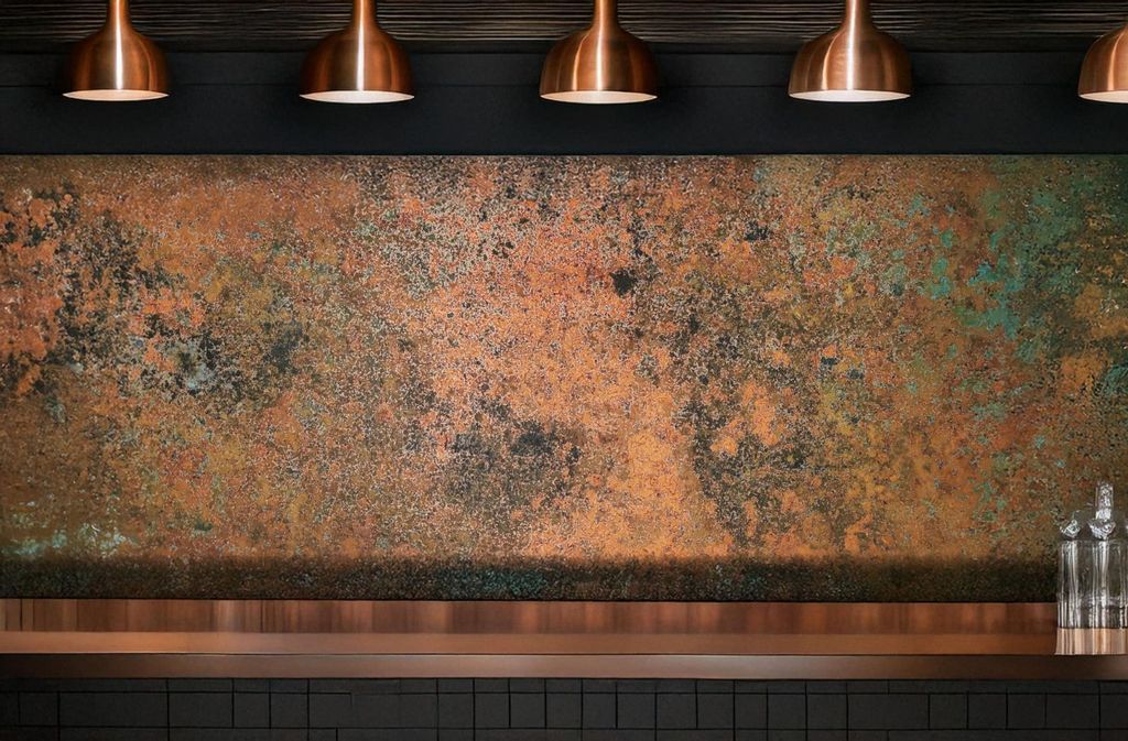 CopperAndCraft, Kupfer Küchenwand Spritzschutz 90x90 cm, Handgefertigtes Wandpaneel, Metallkunst, Luxus Wanddekoration, Europäische Herstellung