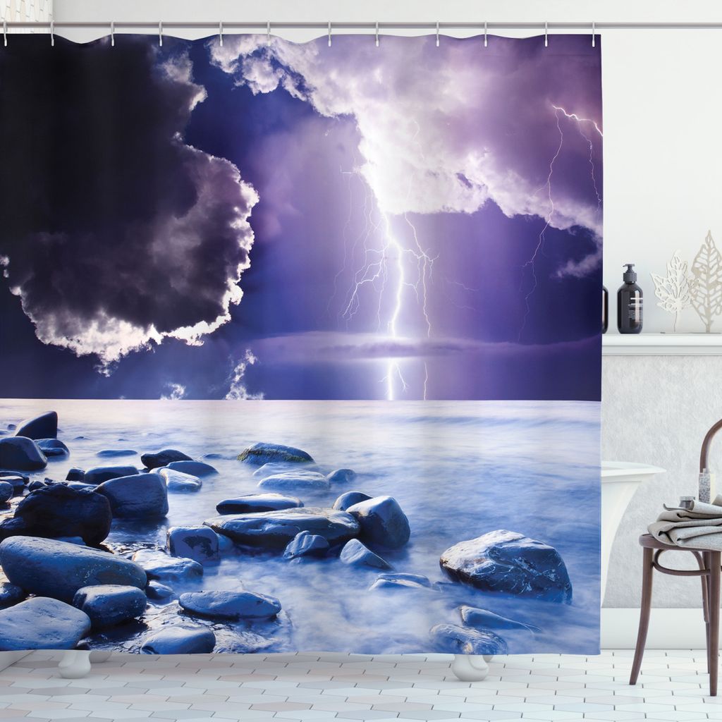 ABAKUHAUS Natur Duschvorhang, Mystic Dark Sky-Landschaft, Wasser Blickdicht inkl.12 Ringe Langhaltig Bakterie und Schimmel Resistent, 175 x 200 cm,...