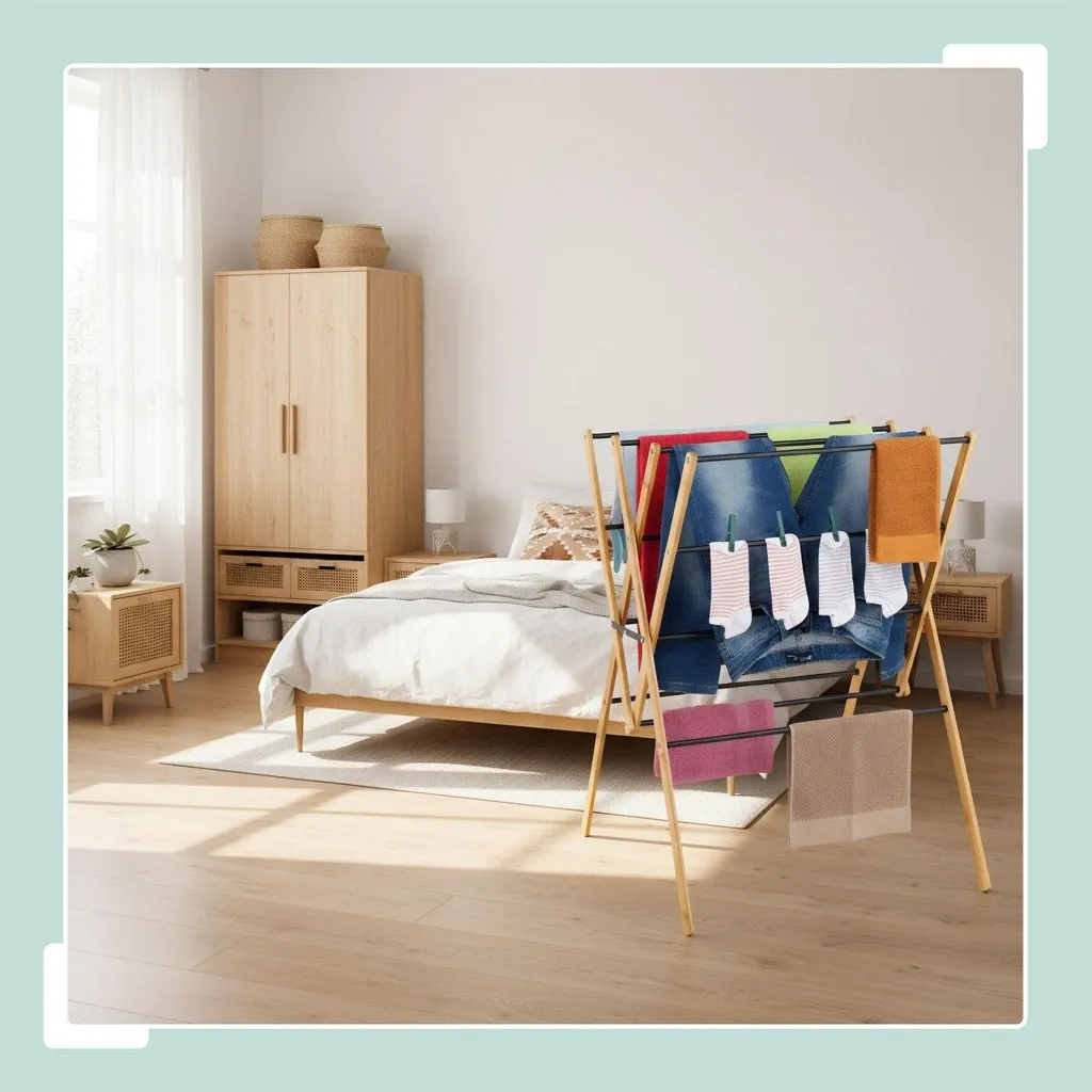 Stendino Verticale 4 Ripiani Bambù e Acciaio - Design Eco-Friendly