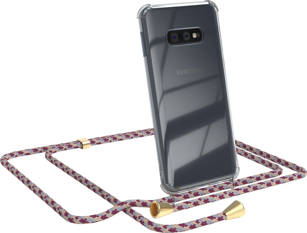 EAZY CASE Handykette kompatibel mit Samsung Galaxy S10e, Handyhülle mit Umhängeband, Handykordel, Schutzhülle Clear, Band in Rot